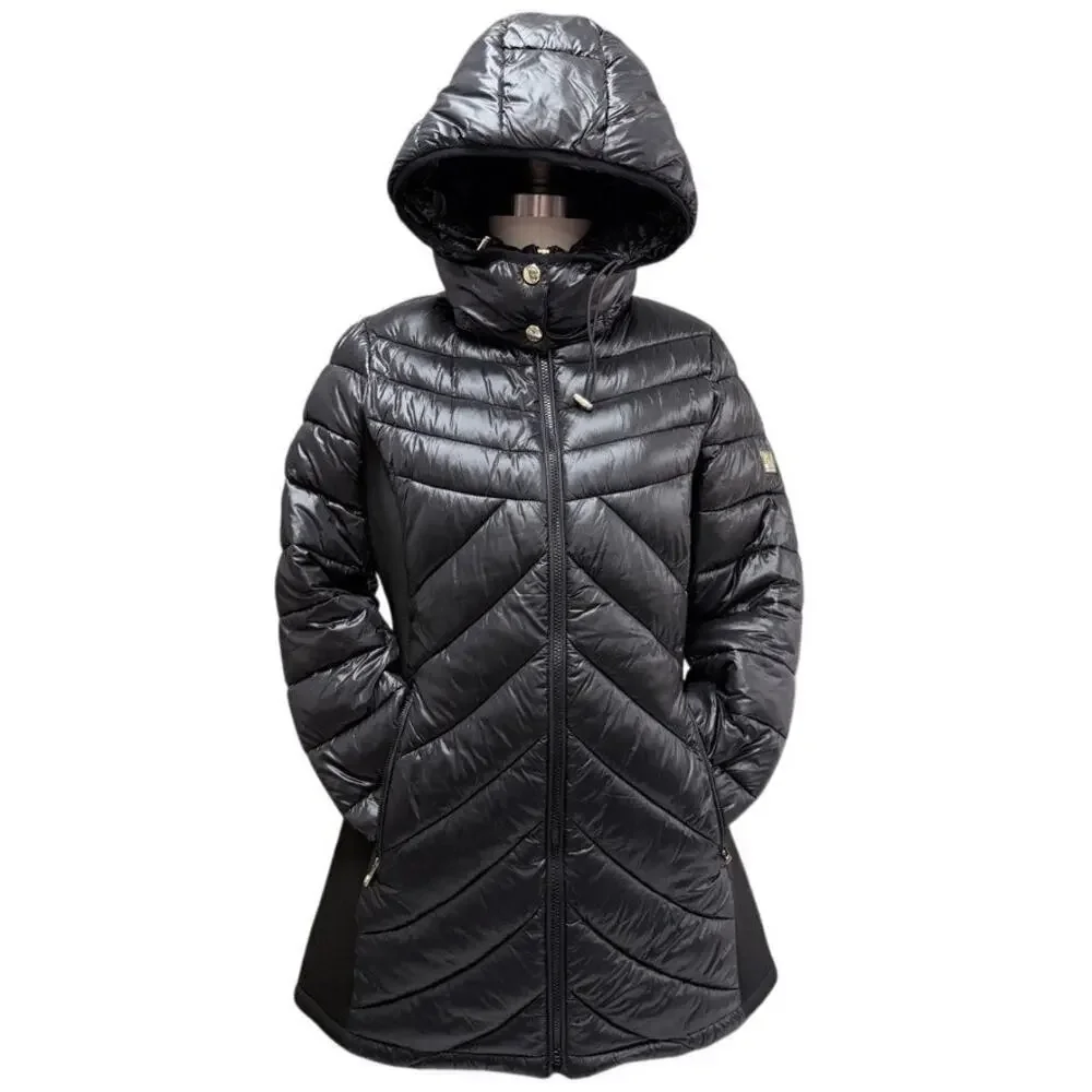 Anne Klein Black Quilted Puffer Coat L